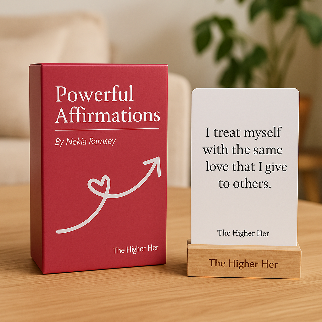 Higher Her Affirmation Deck + Stand | Daily Mindset Reset for Women